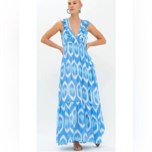 Oliphant Odisha Blue Ruffle Maxi Dress
